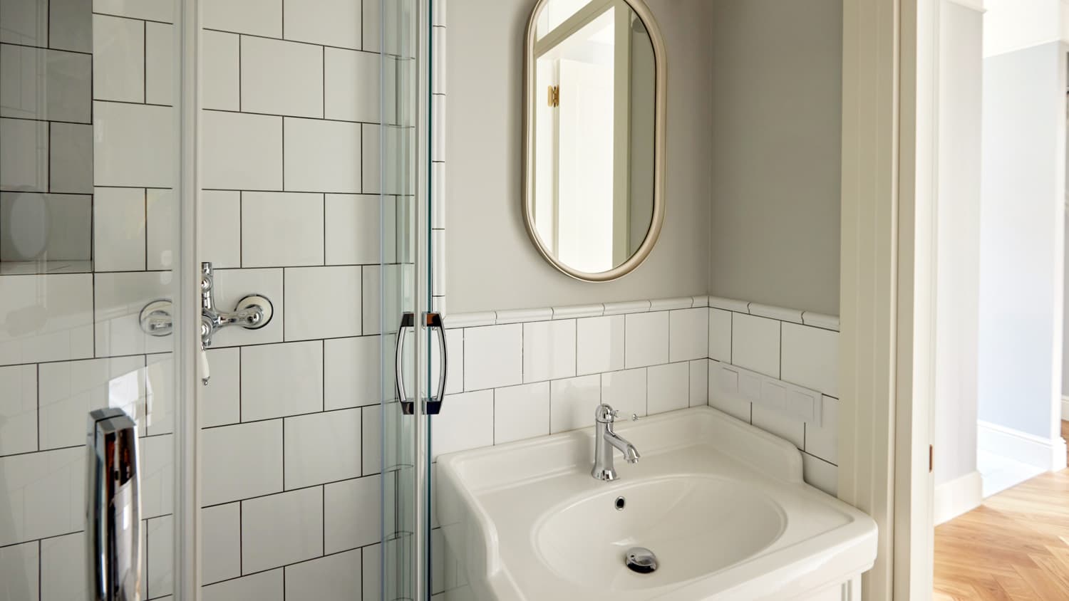 shower with glass door