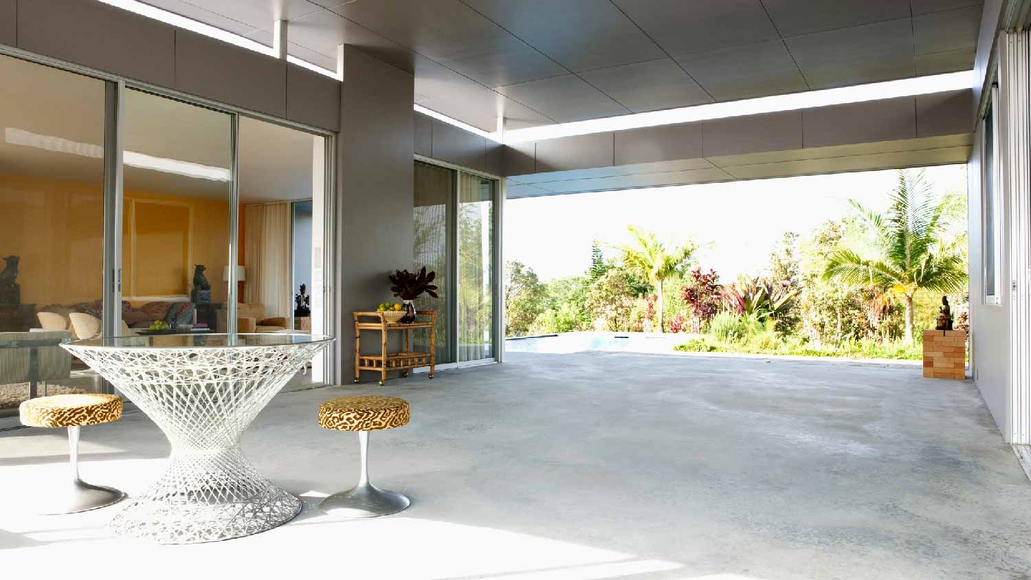 A huge concrete patio in a contemporary house