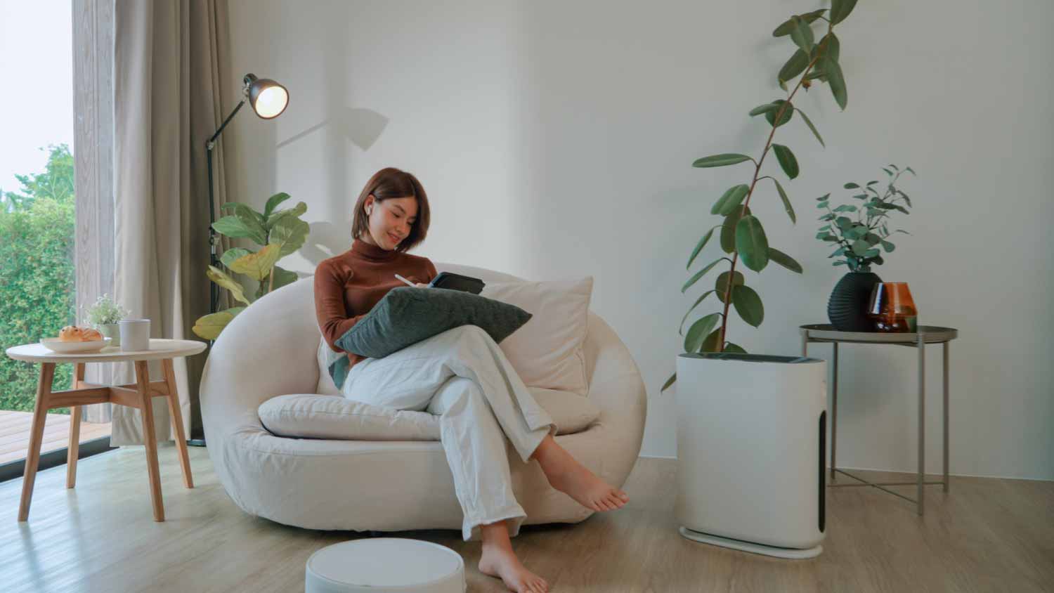 Woman working on tablet