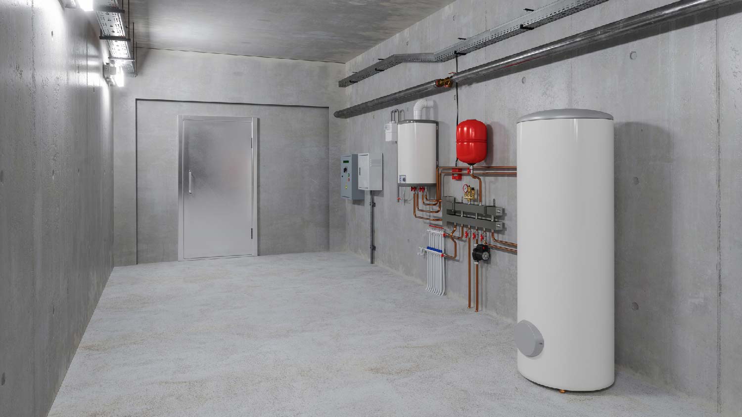 A heat pump water heater in a celar