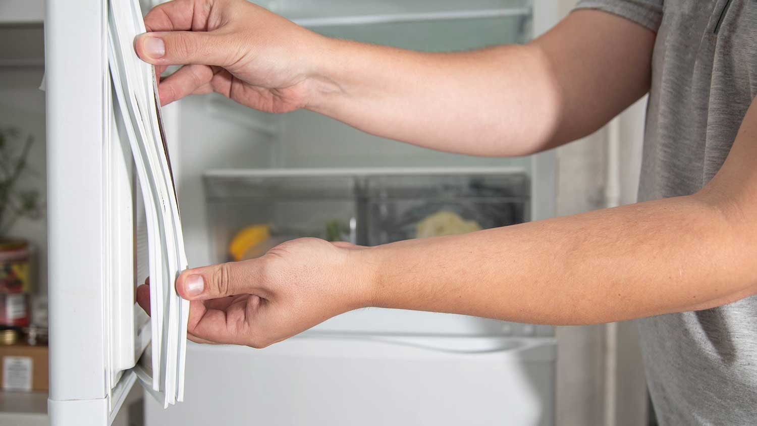 Person holding a damaged fridge gasket