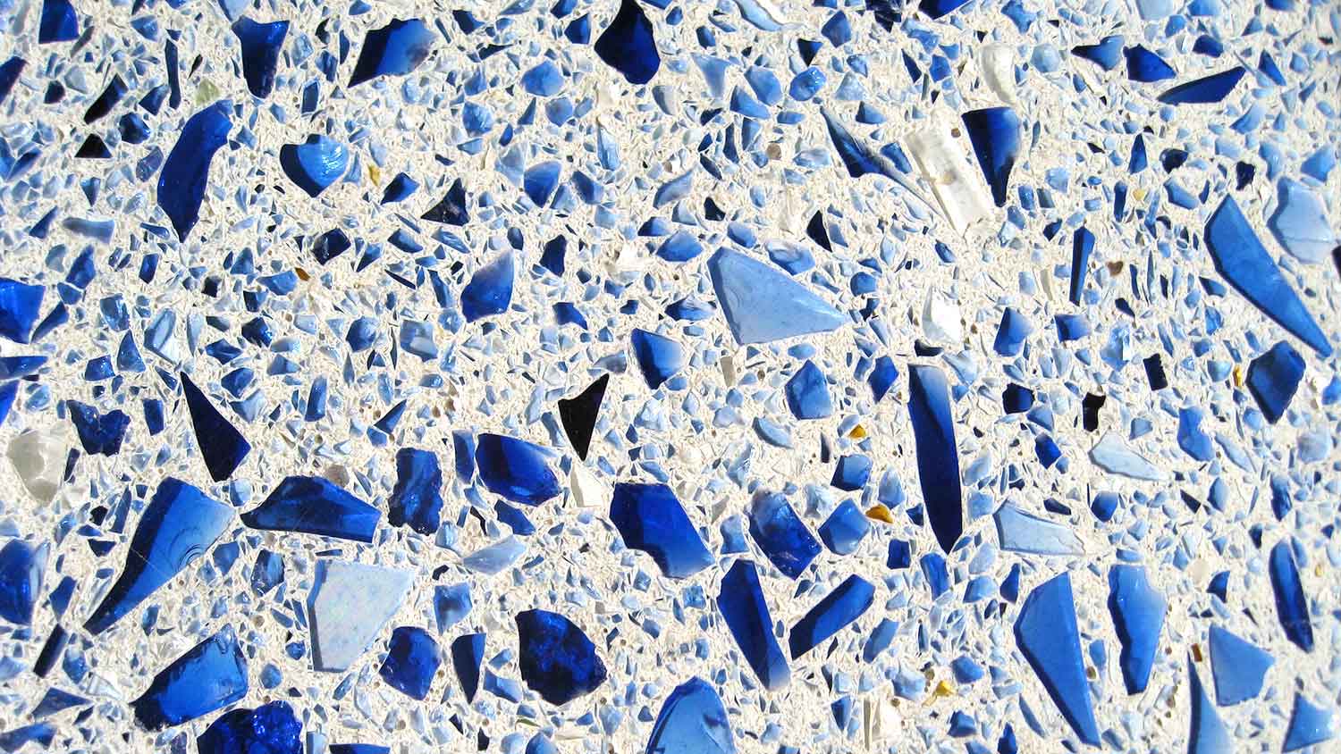 Detail of a countertop made with blue recycled glass