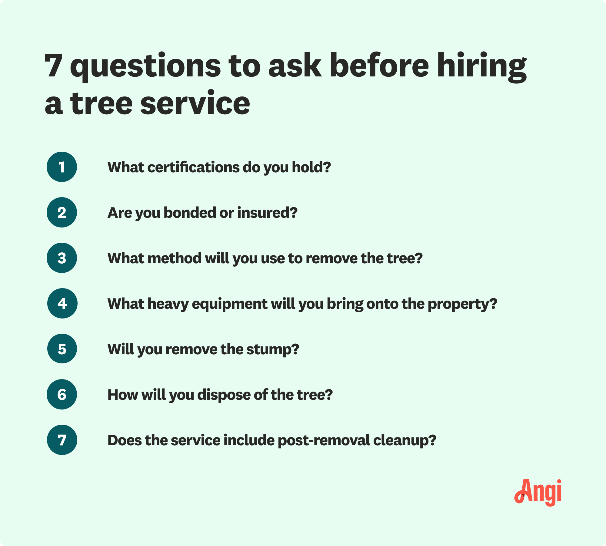 7 questions to ask before hiring a tree service, including if the service includes post-removal cleanup