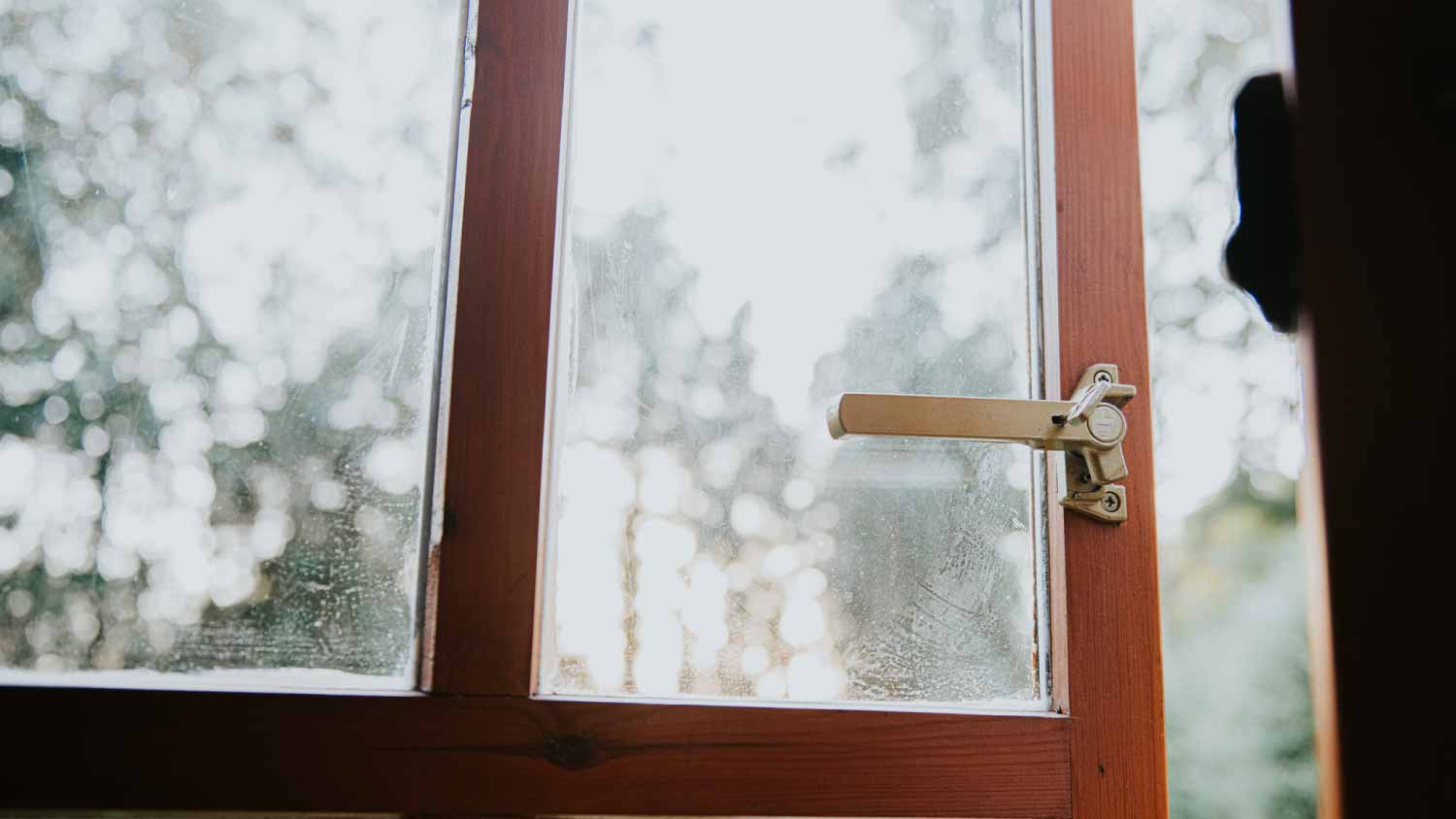 An open door with windows.