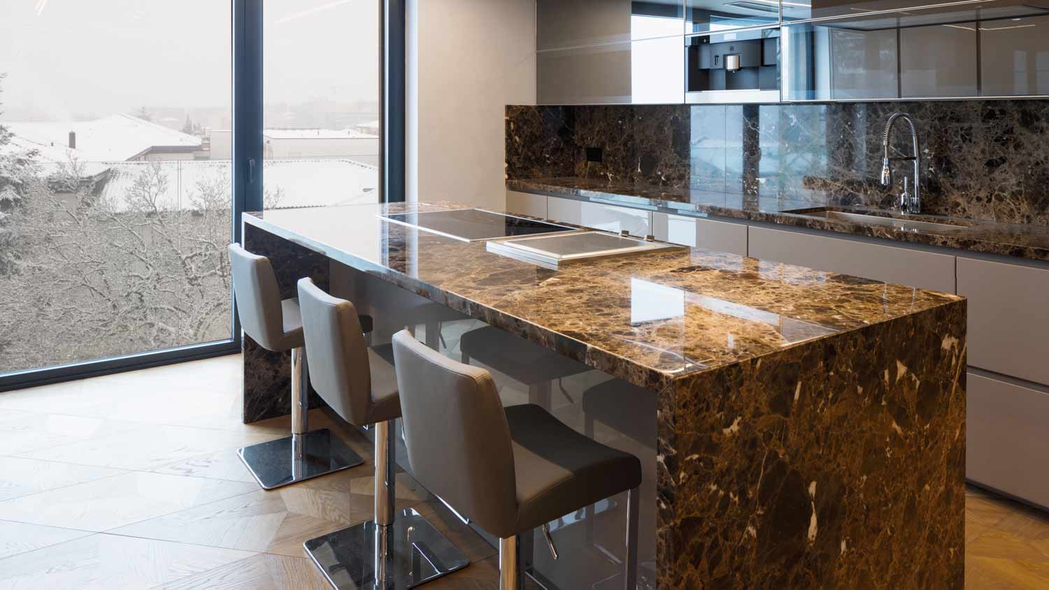 modern kitchen with onyx countertop