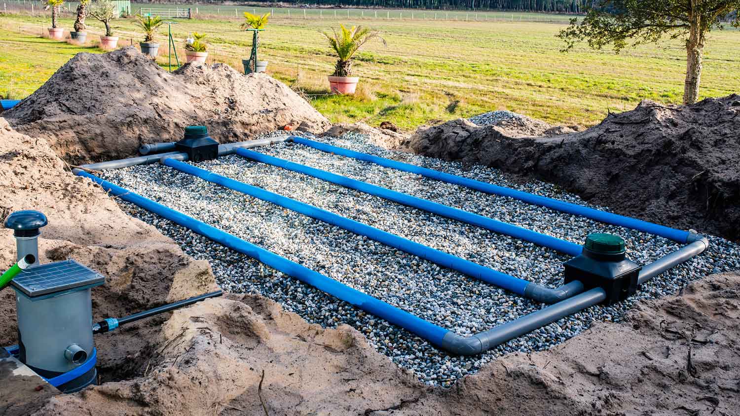 Construction of a septic drain field in a rural setting