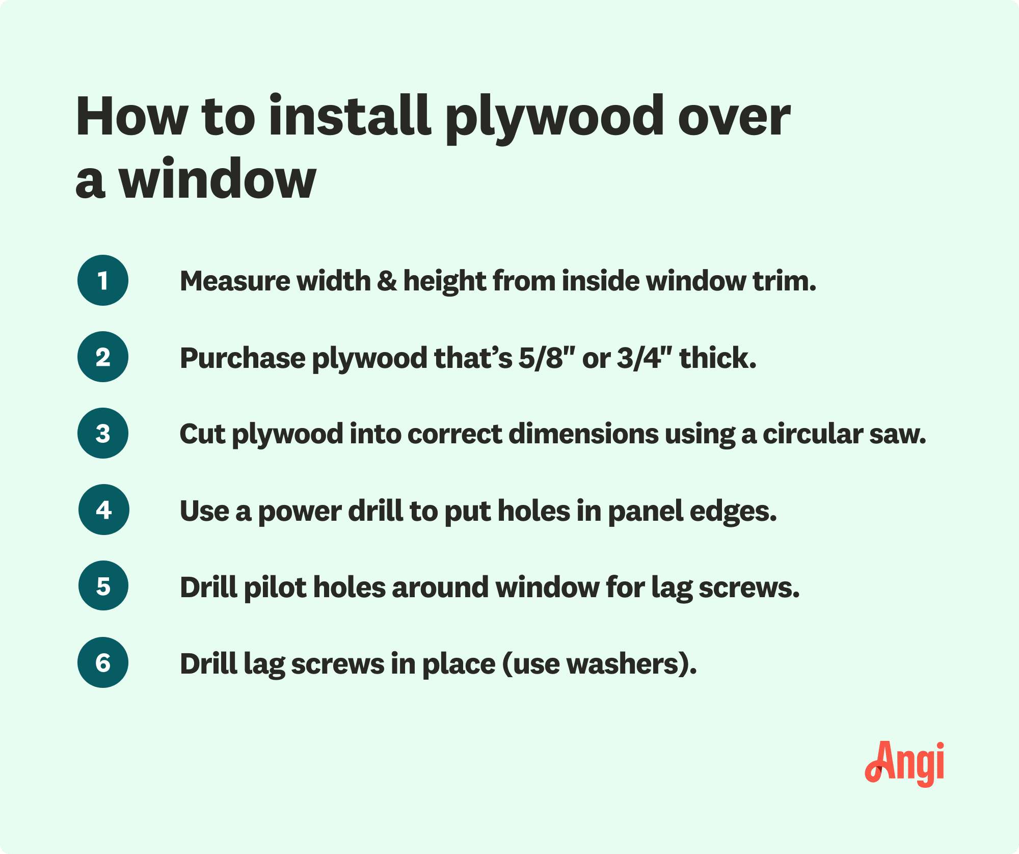 6 steps on how to install plywood over a window, including using a power drill