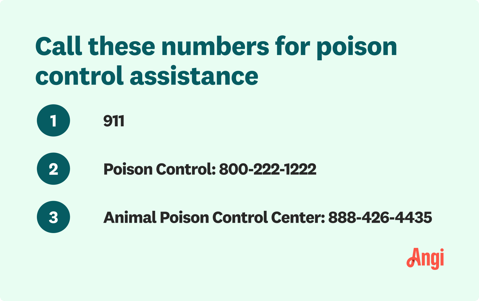 3 phone numbers for poison control assistance, including 911