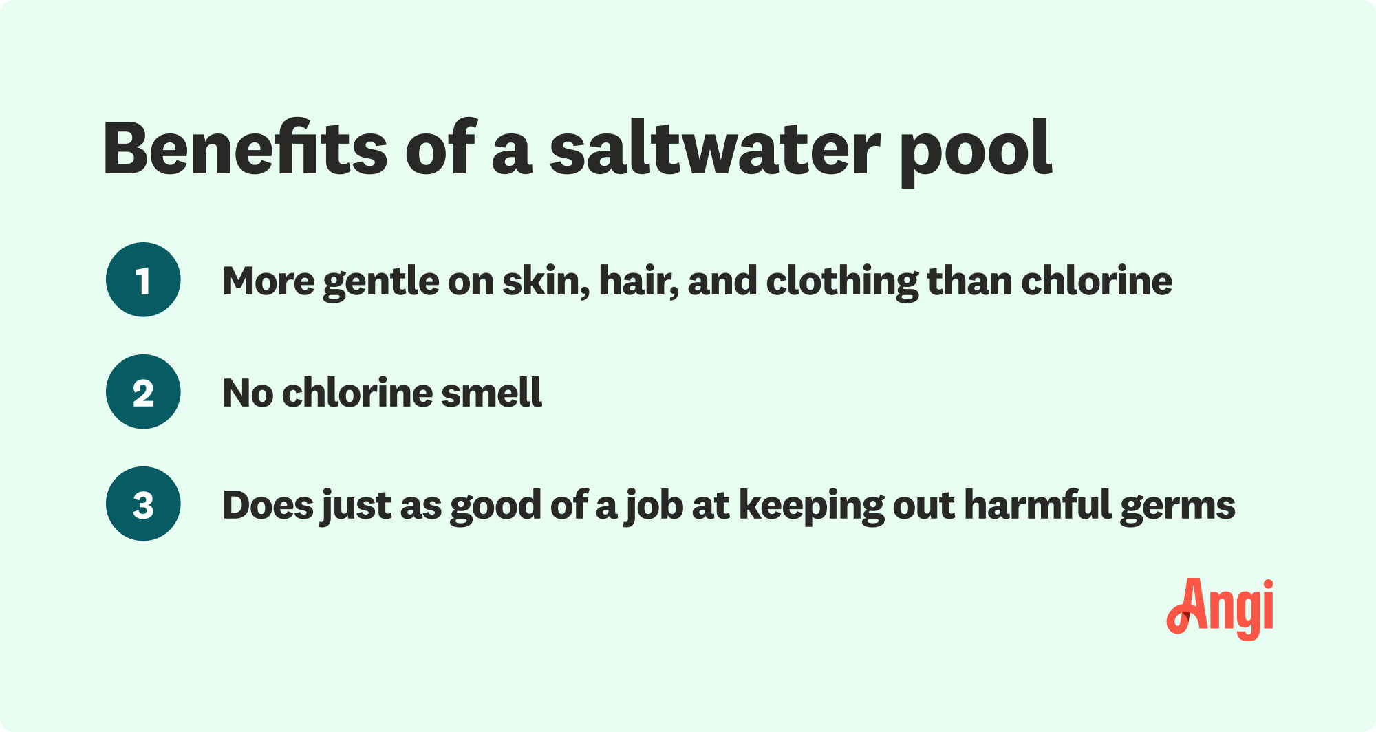 3 benefits of a saltwater pool, including being more gentle on skin, hair, and clothing