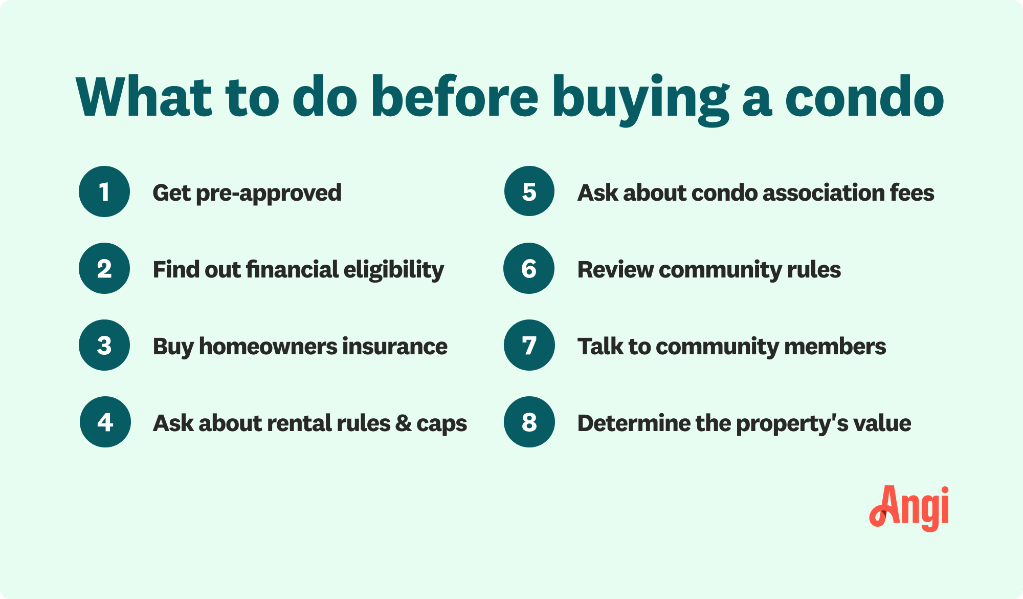 8 things you should do before buying a condo, including buying insurance, reviewing community rules, and getting pre-approved