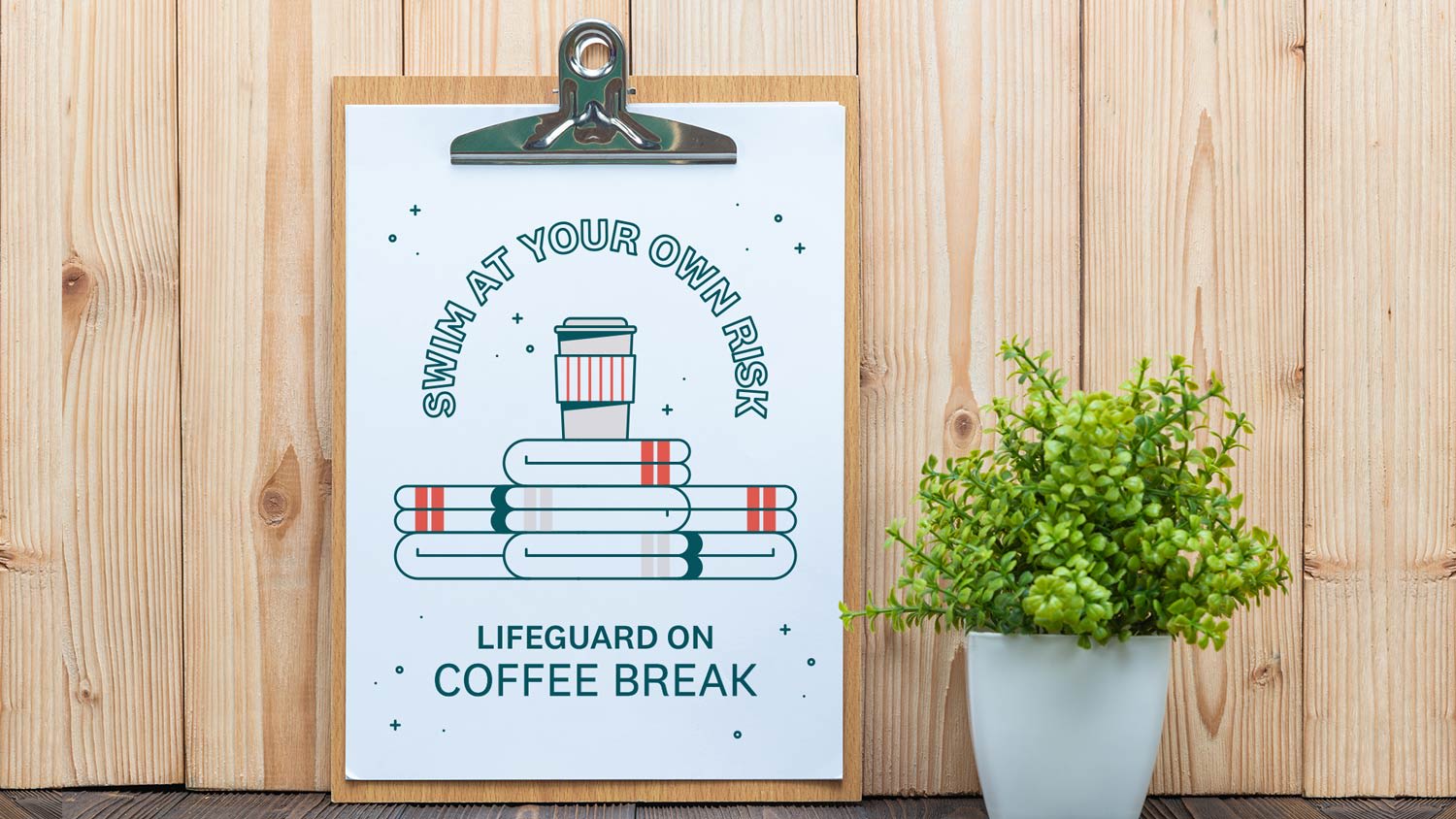 pool sign: lifeguard on coffee break printable PDF