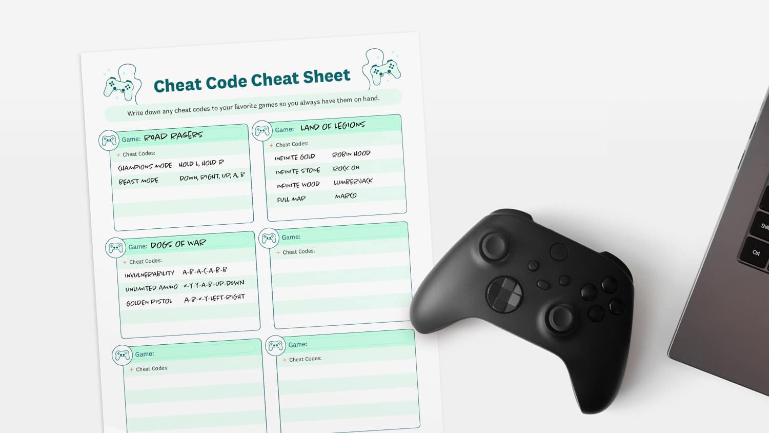 cheat code cheat sheet