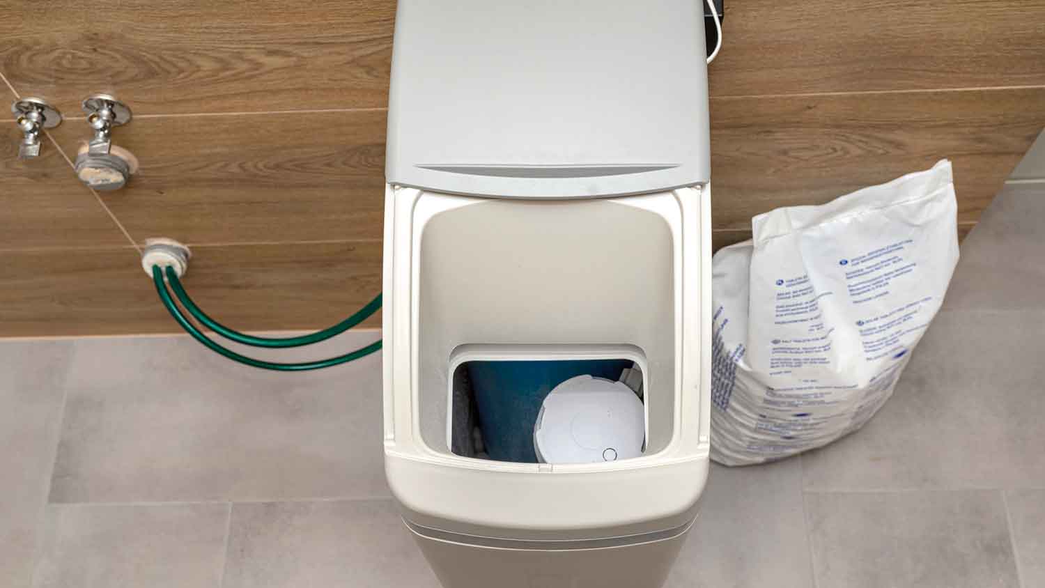 Interior of a water softener brine tank