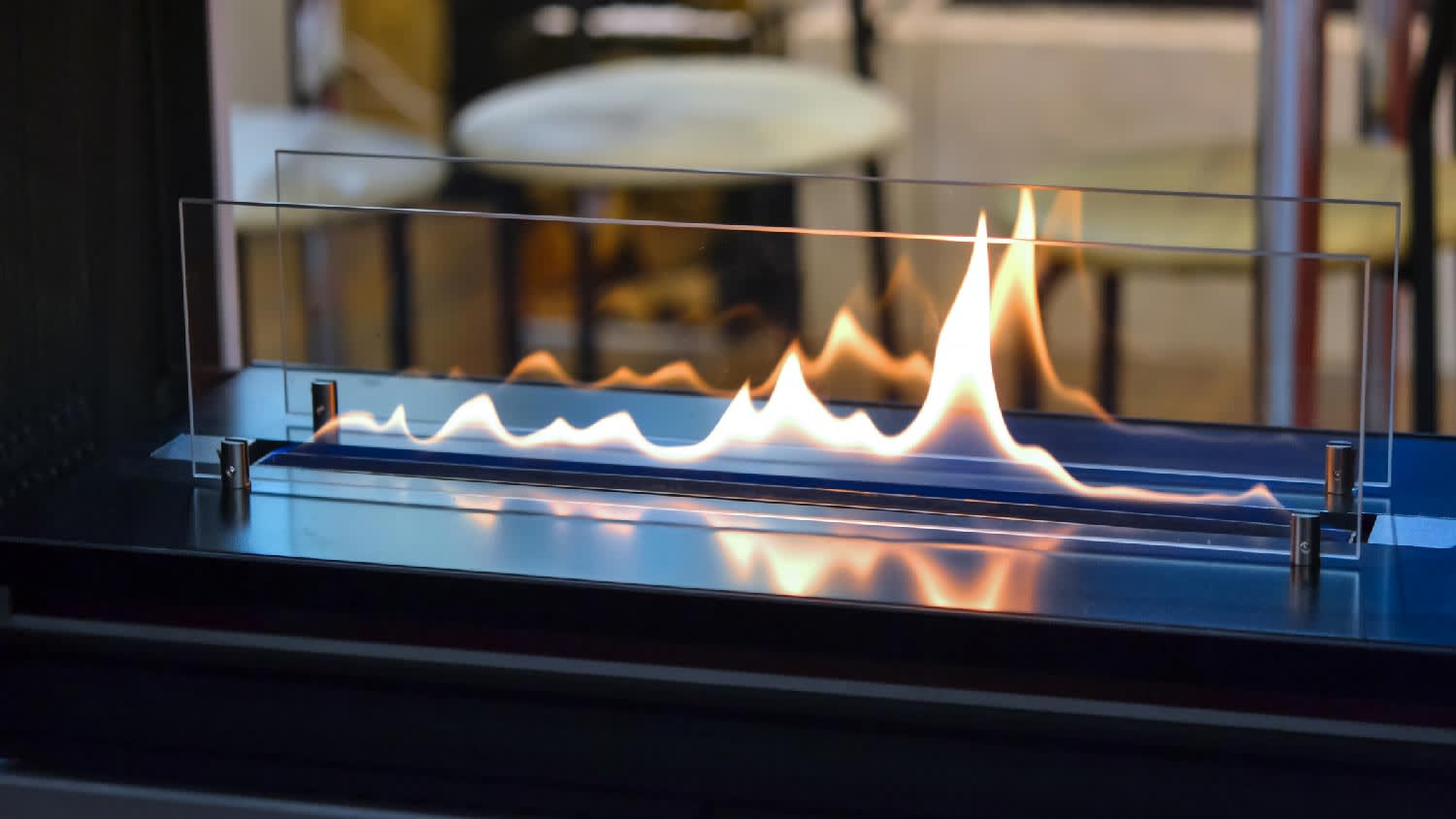 Close-up of an ethanol fireplace