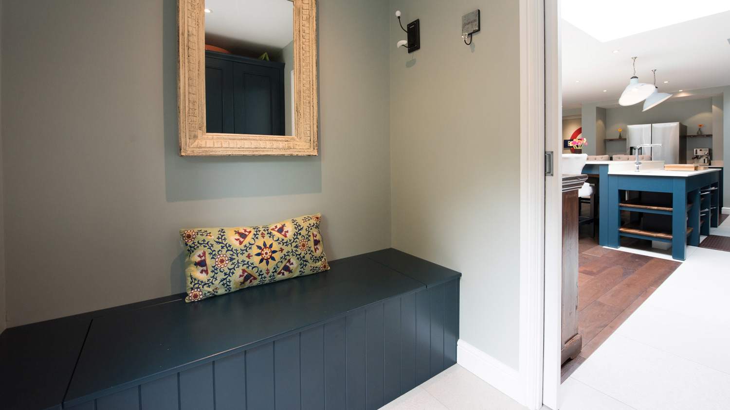 A bench in a mudroom