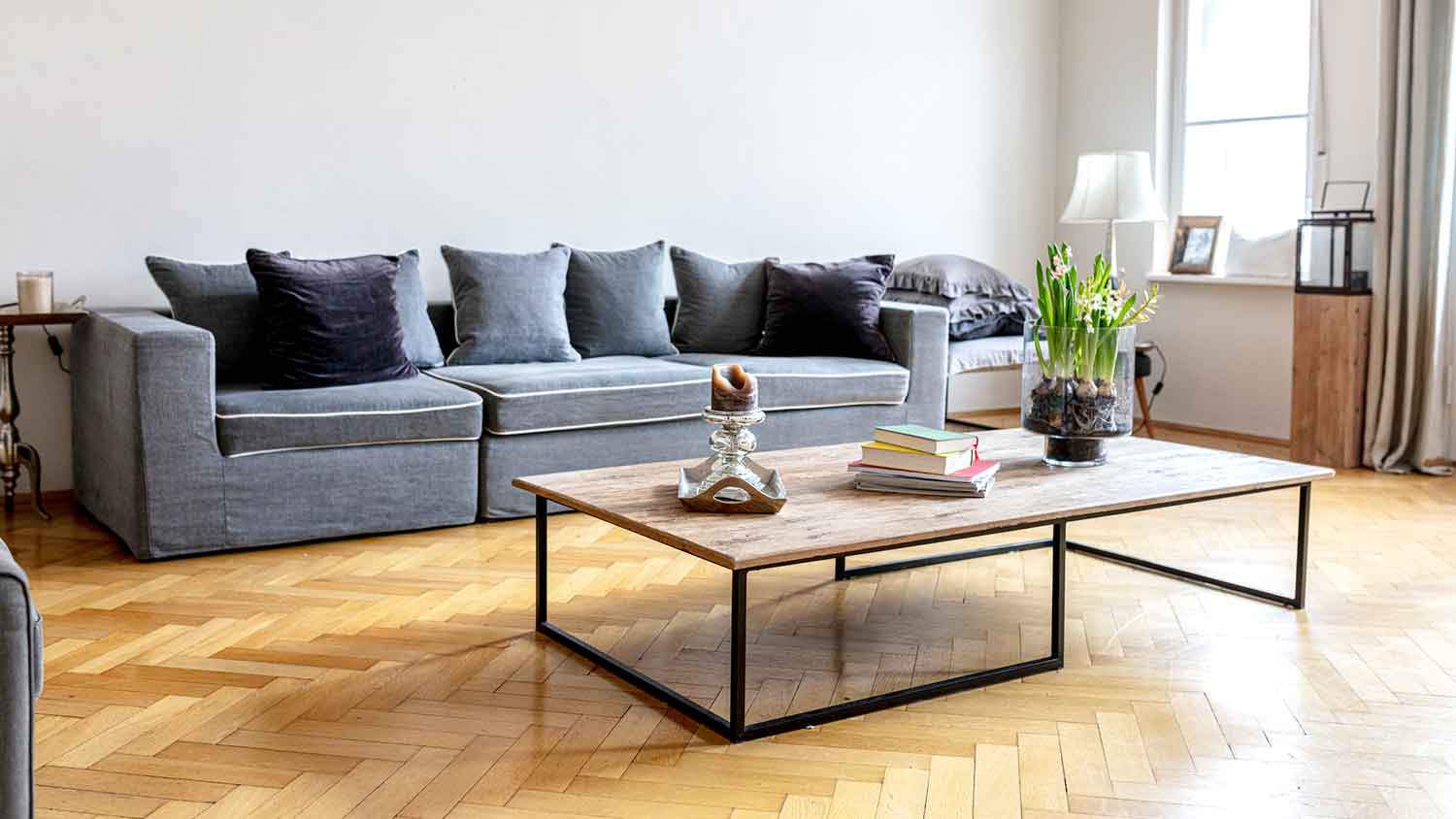Hardwood flooring installed in a living room