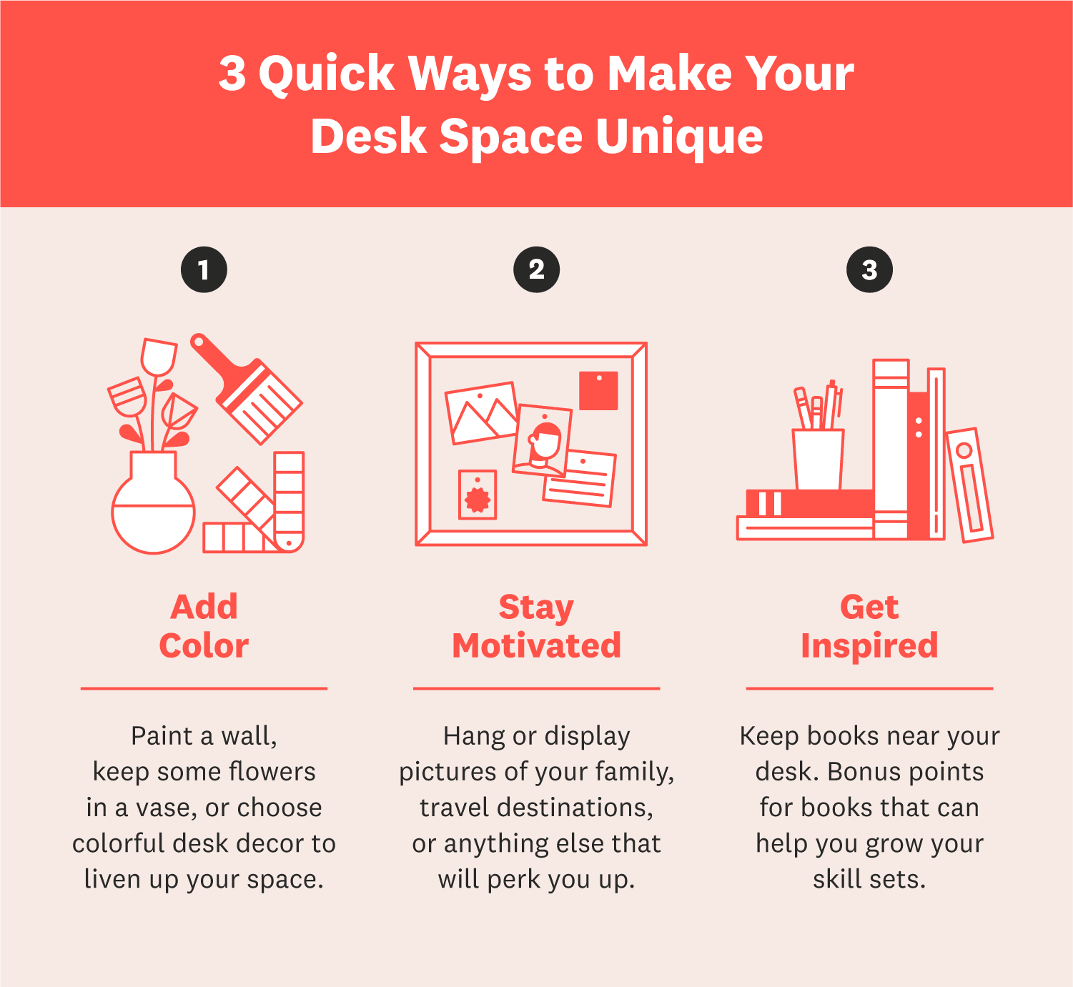 3 quick ways to make your desk space unique: add color, stay motivated, and get inspired