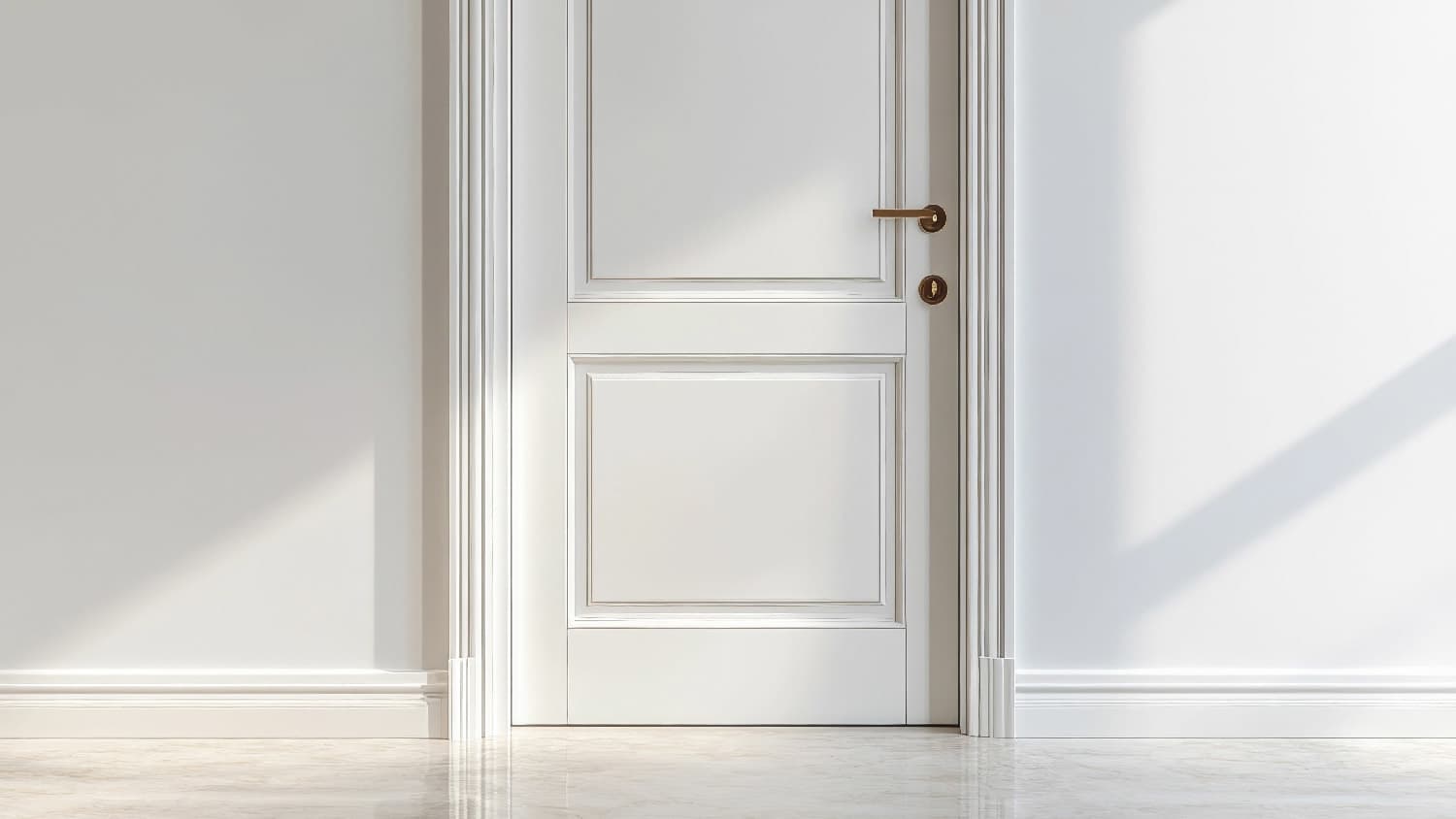 A walk-in closet with a hinged door