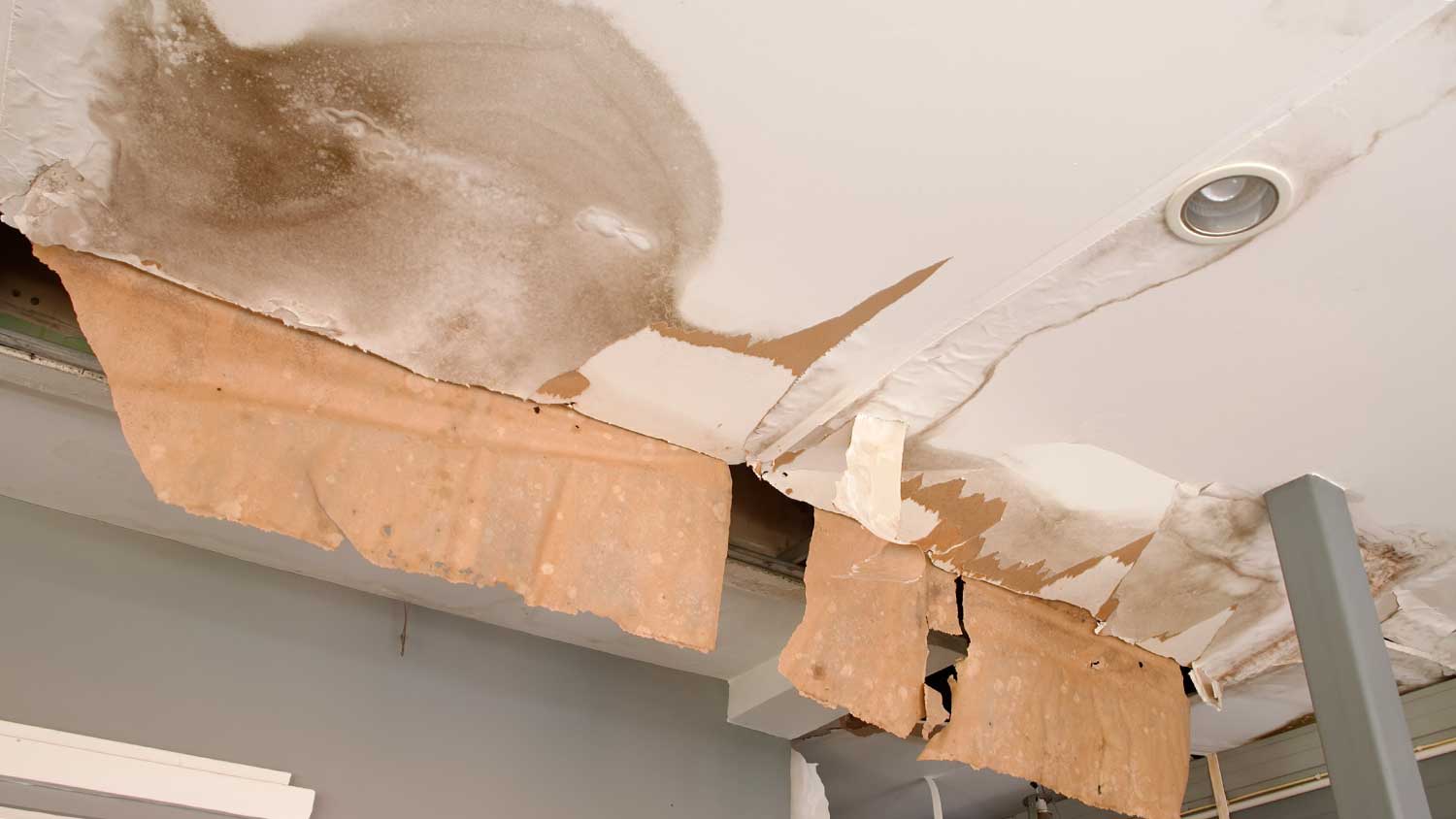 Collapsed ceiling due to a burst pipe
