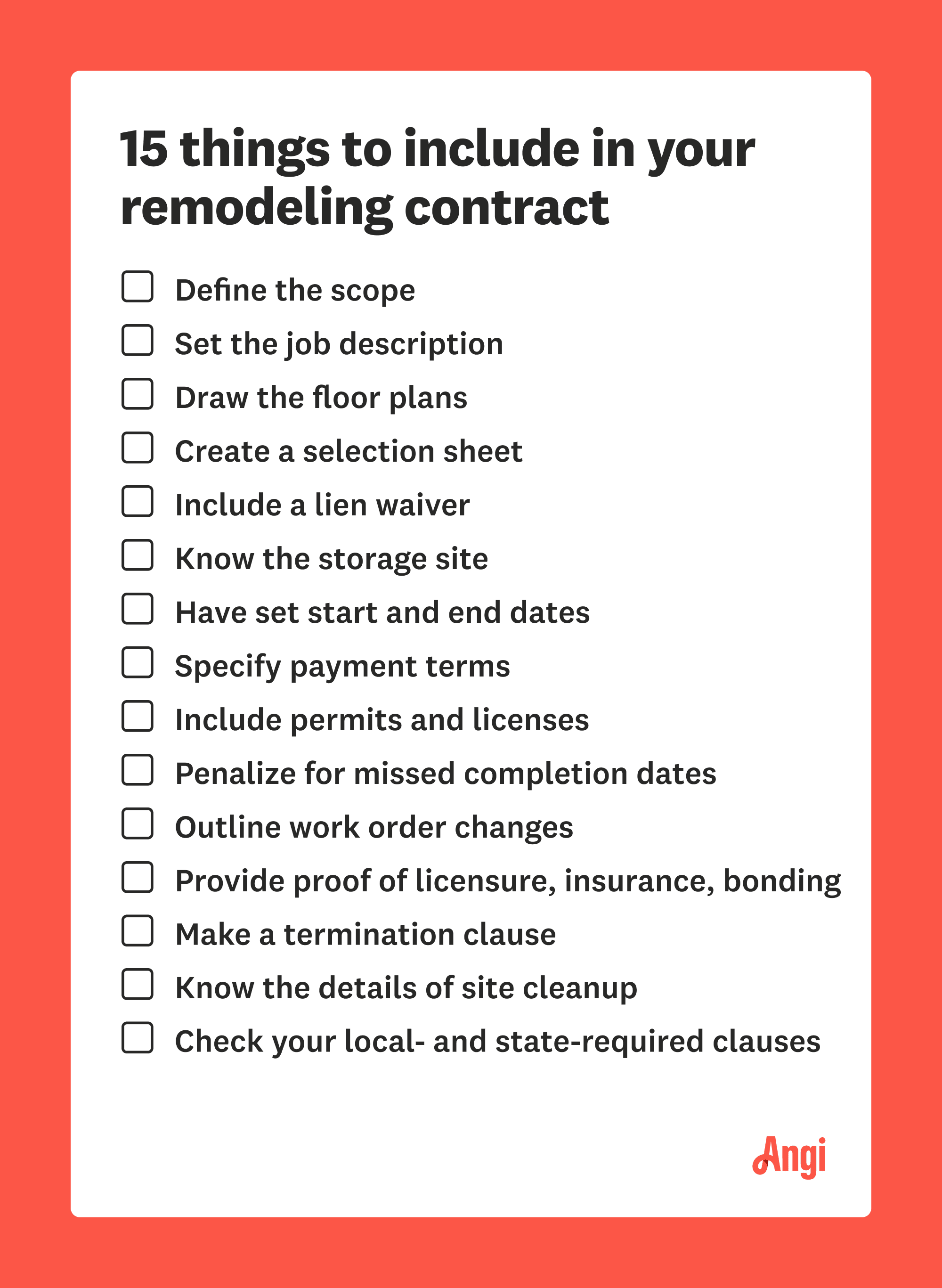 15 things to include in your remodeling contract, including having set start and end dates