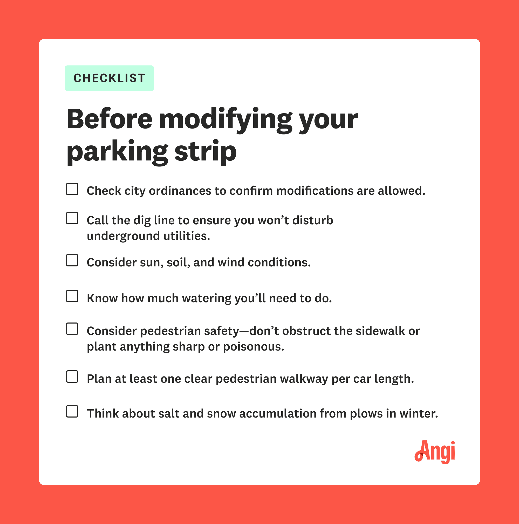 Checklist of 7 points to check before you modify your parking strip
