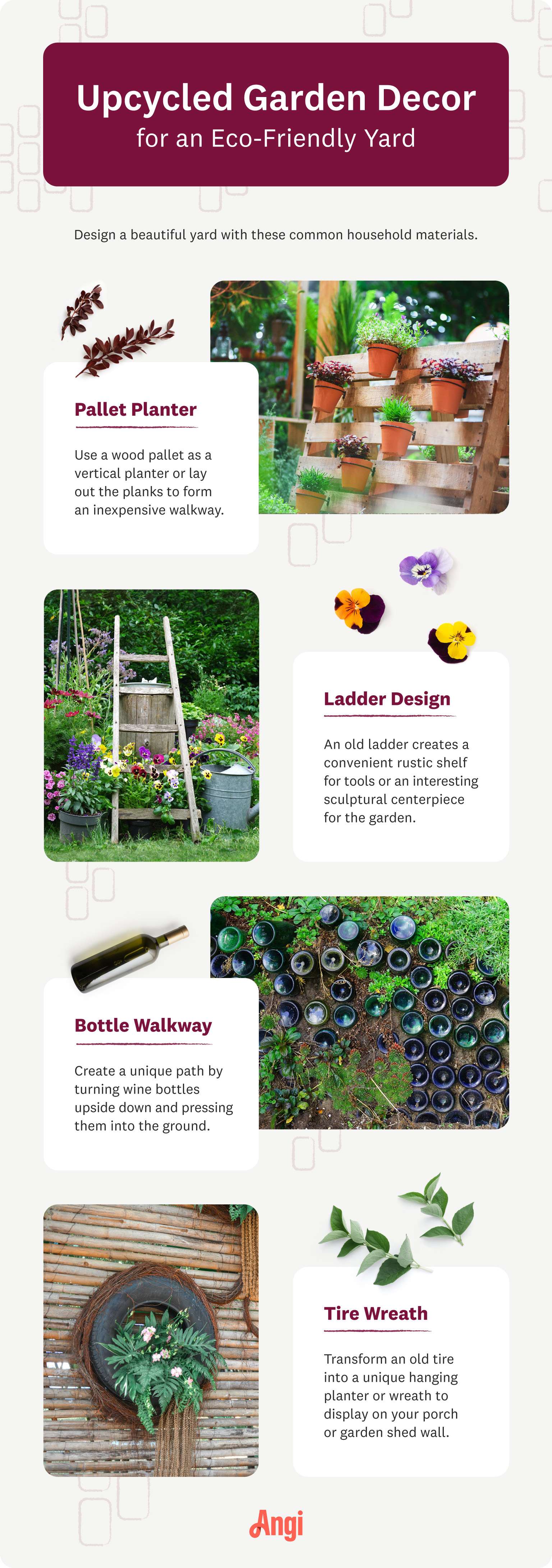 upcycled garden decor moodboard infographic