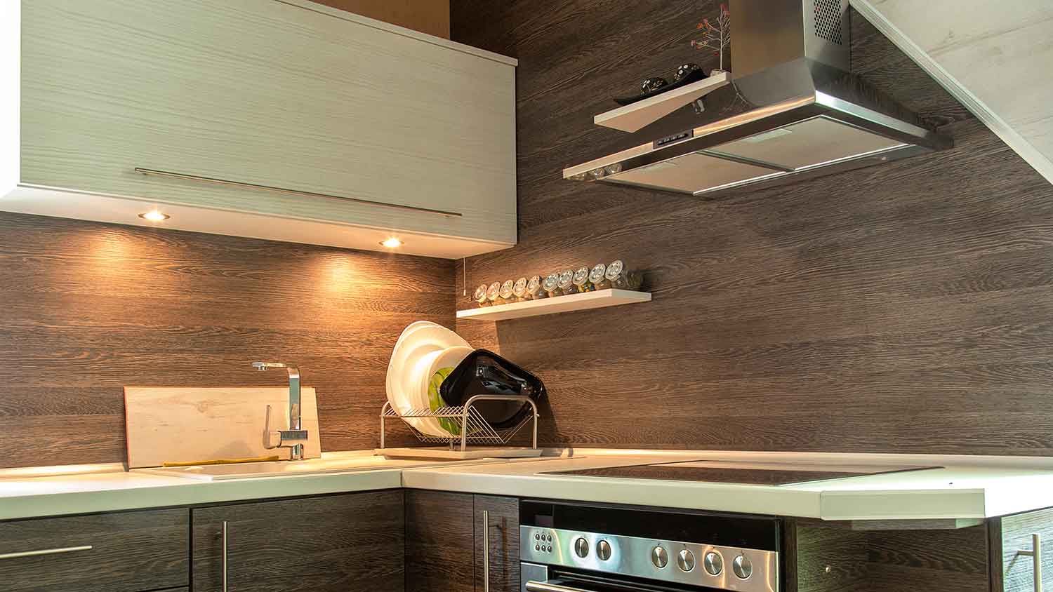Laminate wall panels installed in the kitchen