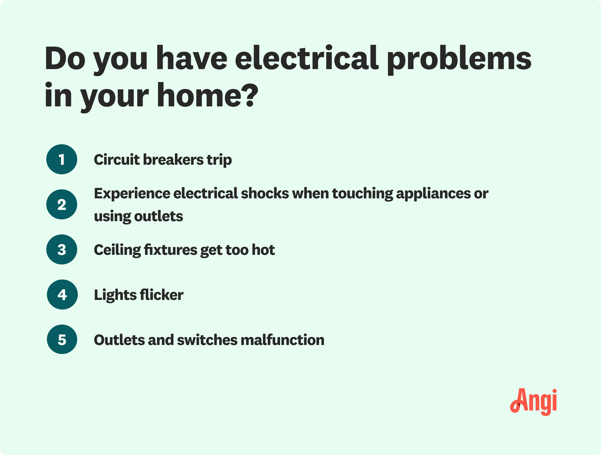 5 signs that you might have electrical problems in your home, including lights flickering