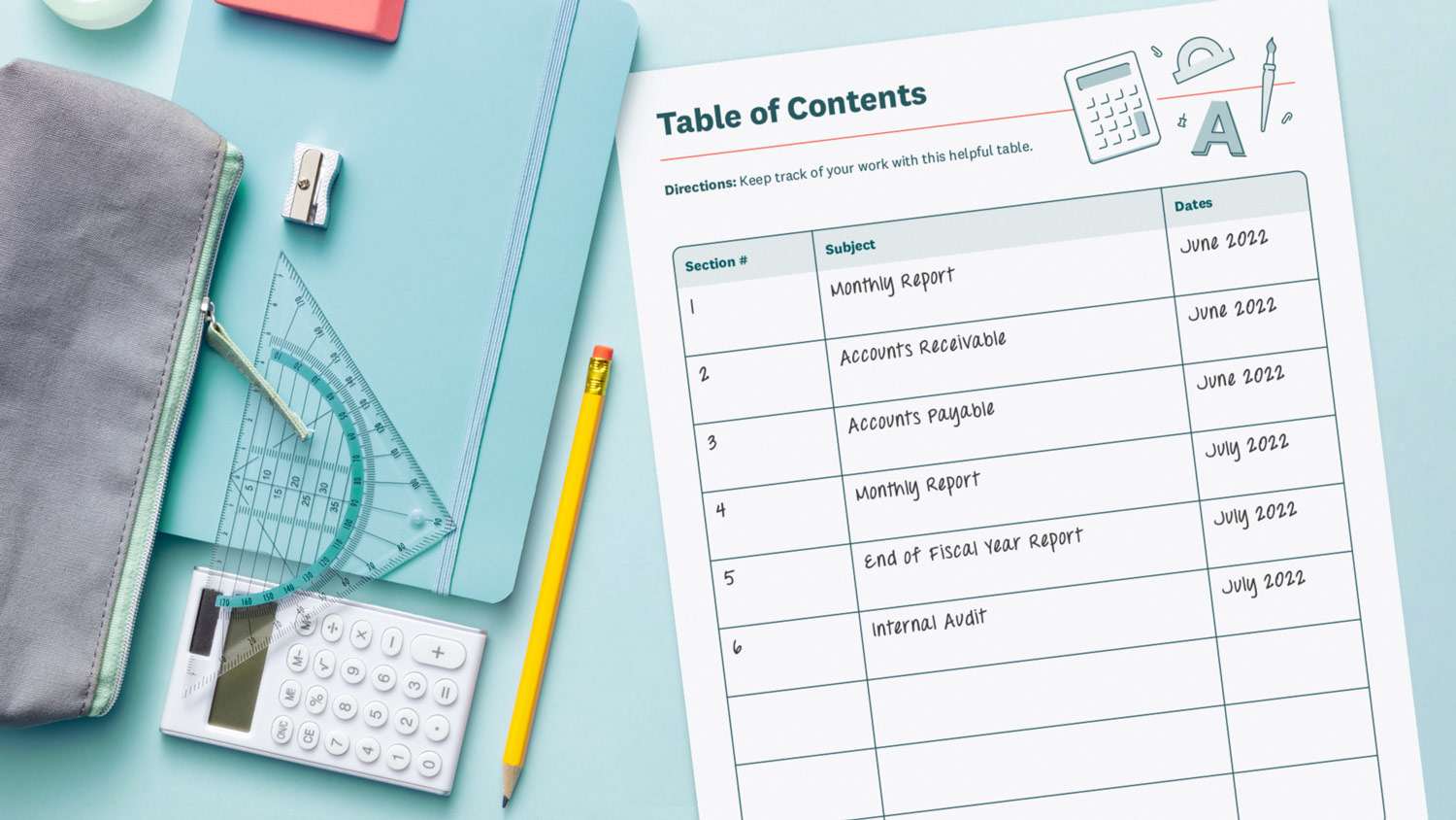 binder organization sheet mockup