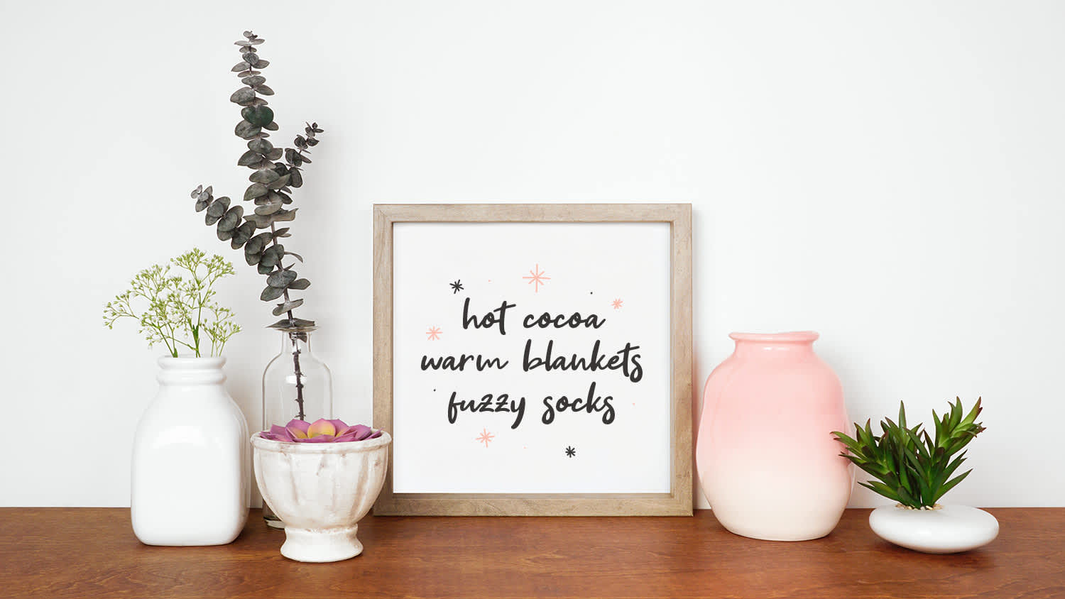 printable inside wooden frame with home decor