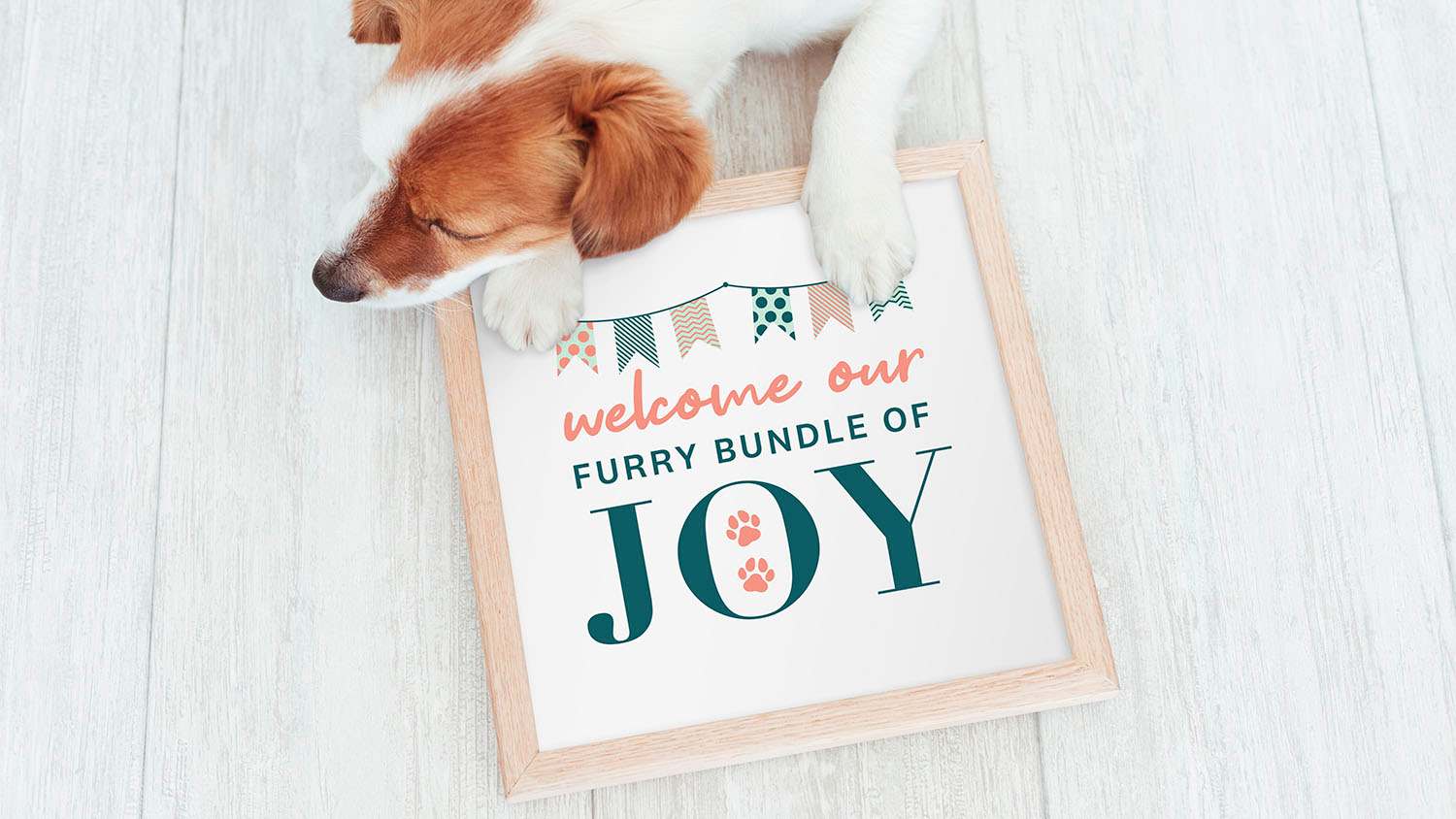 puppy sleeping on top of framed printable