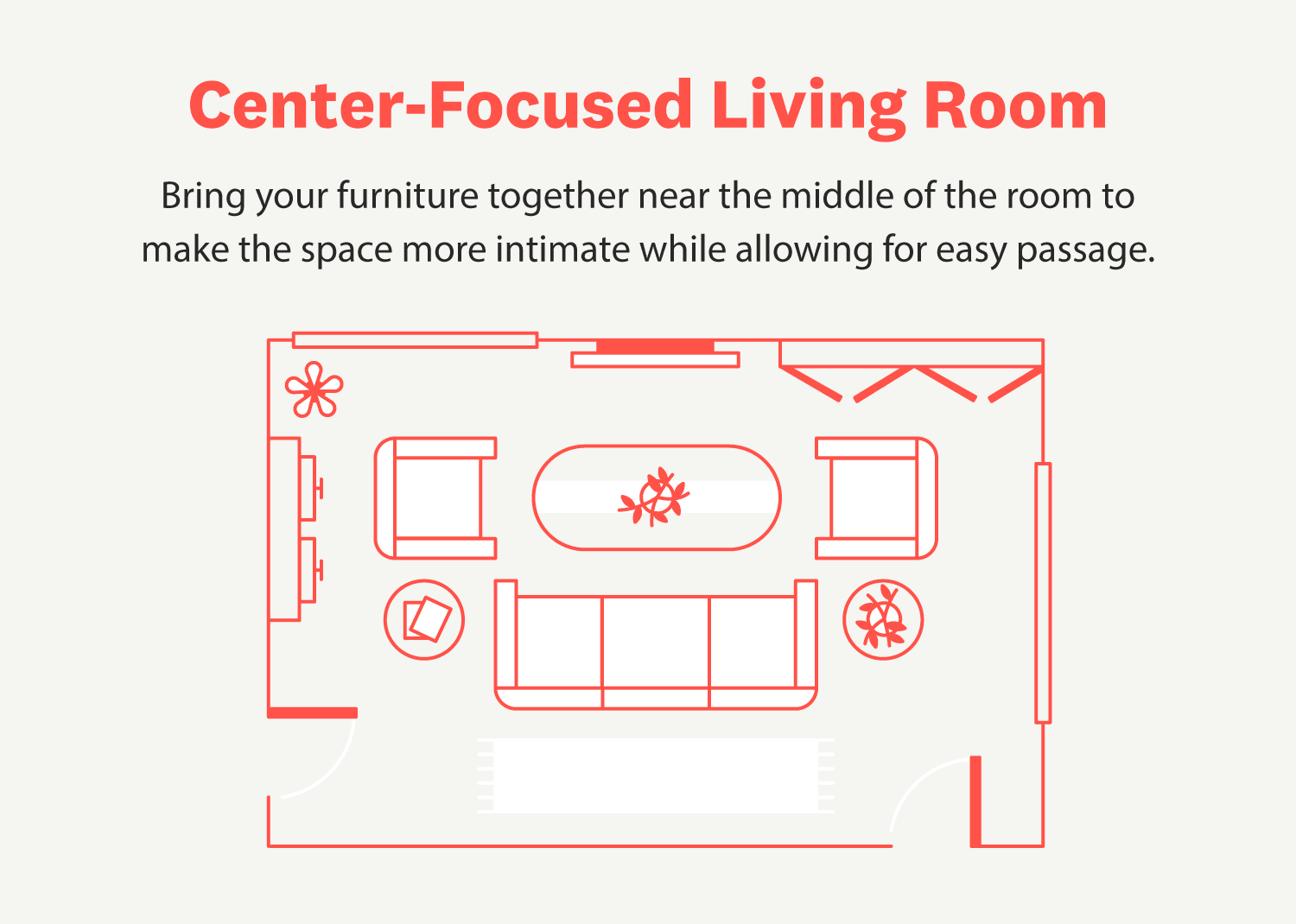 Center-Focused Living Room: Bring your furniture together near the middle.