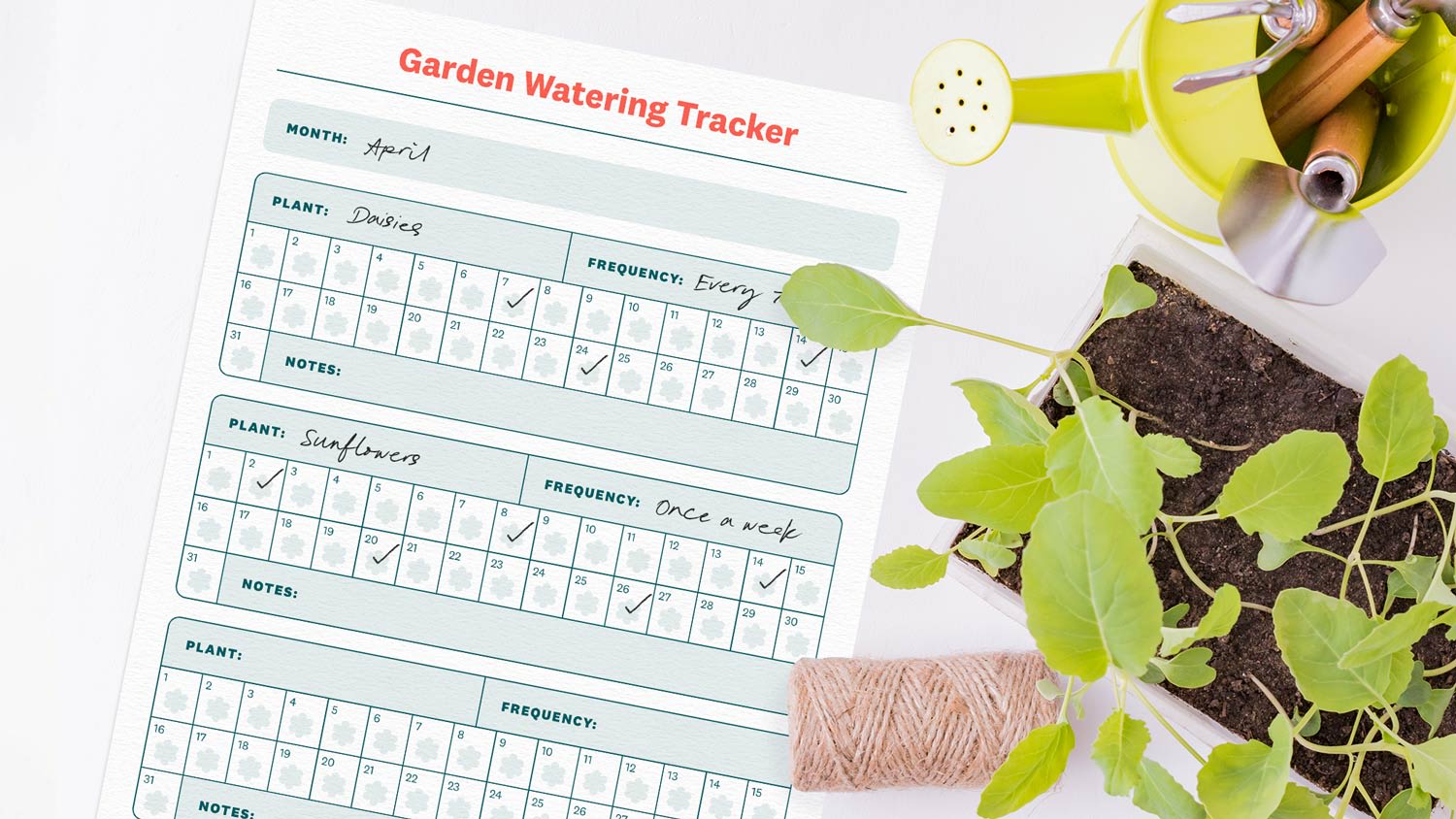 Garden Water Tracker Mock-up Printable