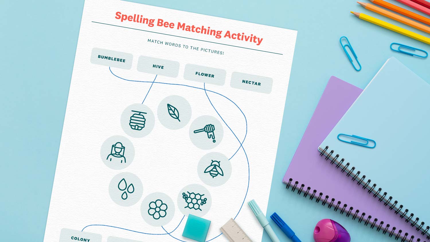 Spelling Bee Matching Activity Printable