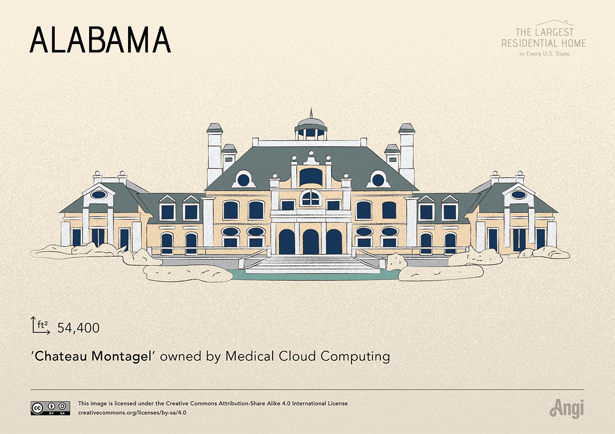 the largest home in Alabama is Chateau Montagel owned by Medical Cloud Computing