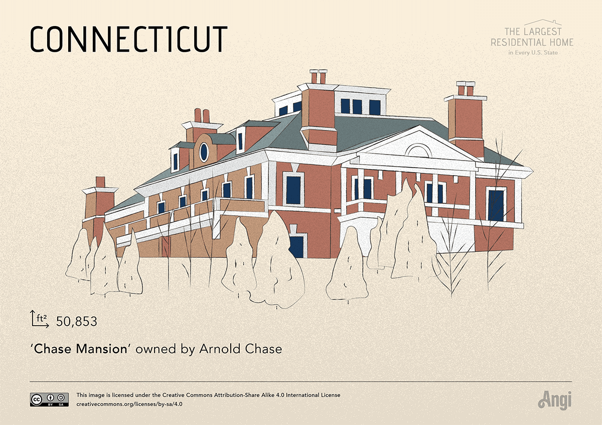 the largest house in Connecticut is Chase Mansion owned by Arnold Chase