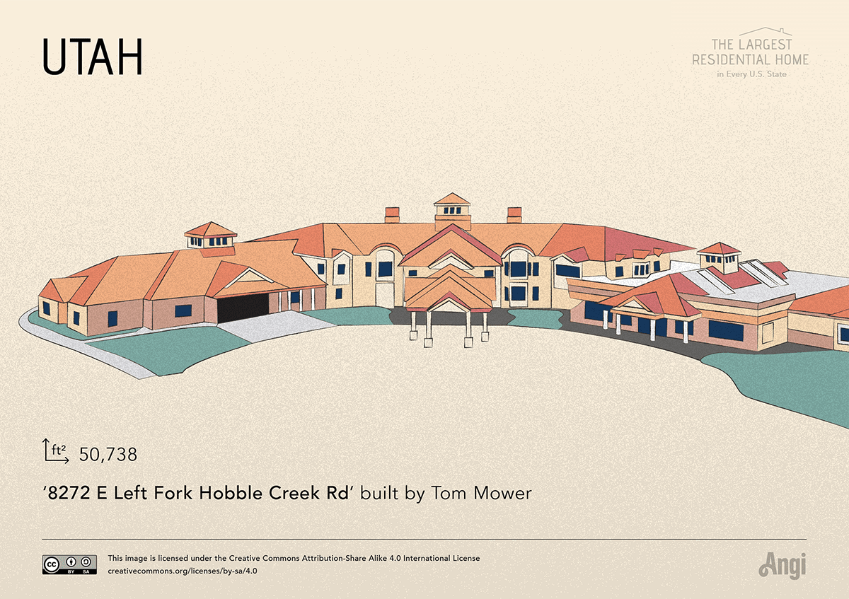 the largest home in Utah is 8272 E Left Fork Hobble Creek Rd built by Tom Mower