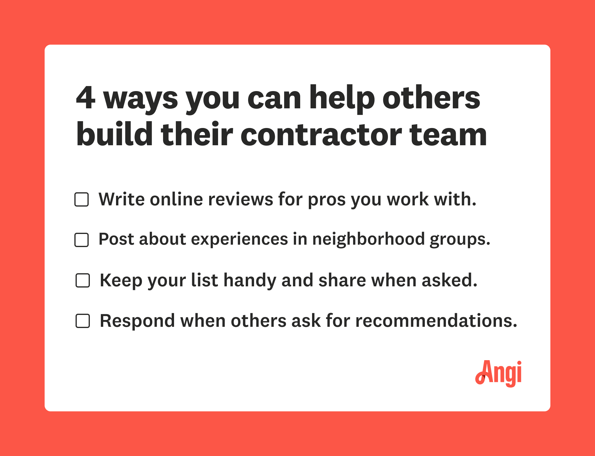 4 ways you can help others build their contractor team, including writing online reviews for pros you work with
