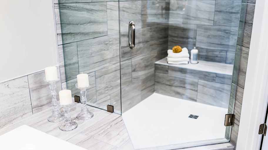 shower with glass door