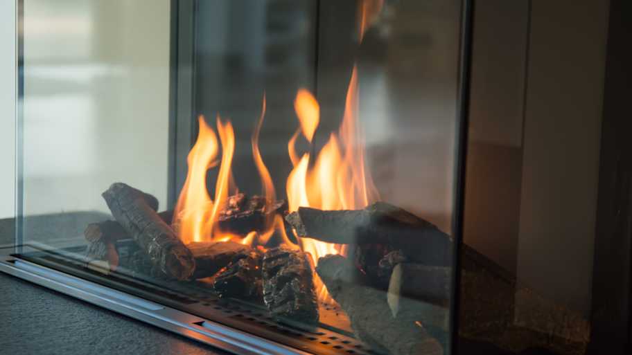 Close up of glass fireplace