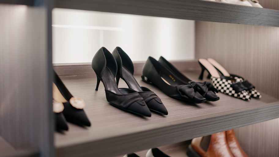 A shoe rack with LED lighting