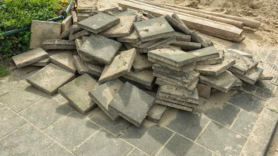 Pile of concrete paving slabs
