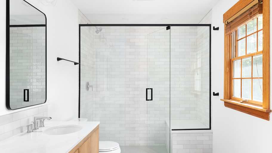 bathroom with a wooden cabinets