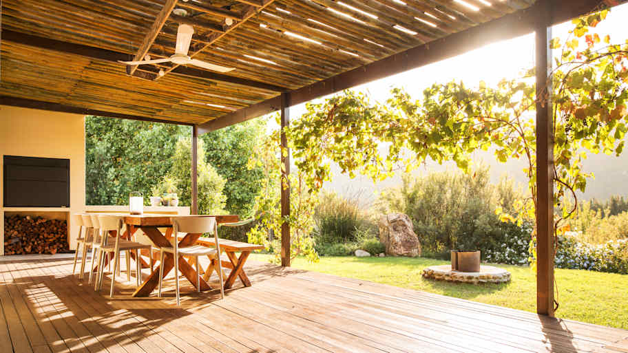 A woonen patio on a sunny day
