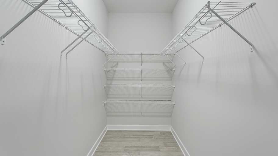 Closet with organized wire shelving units