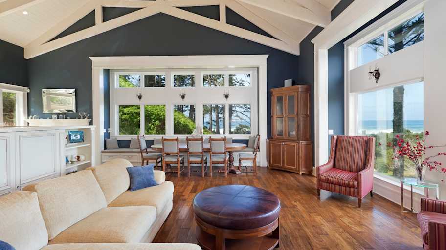 Beautiful living room with cathedral ceiling