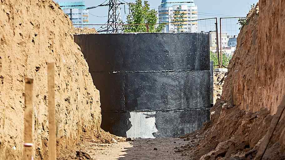 Trench for laying water pipes