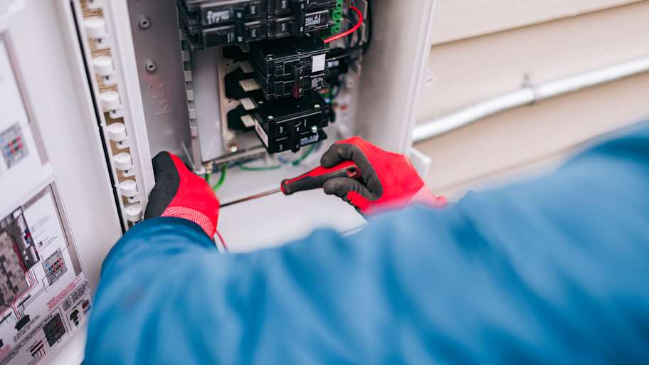 Man working on electrical panel 