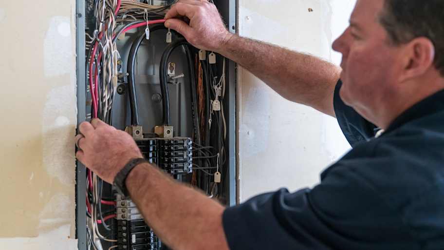 Electrician working on electrical box