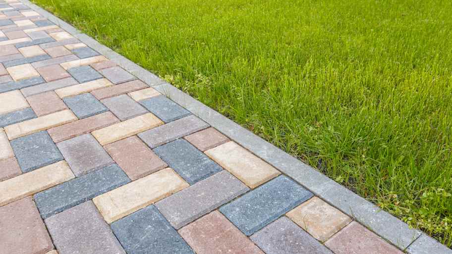Lawn divided by a concrete curb